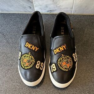 DKNY Black Loafer with Embroidered Badges